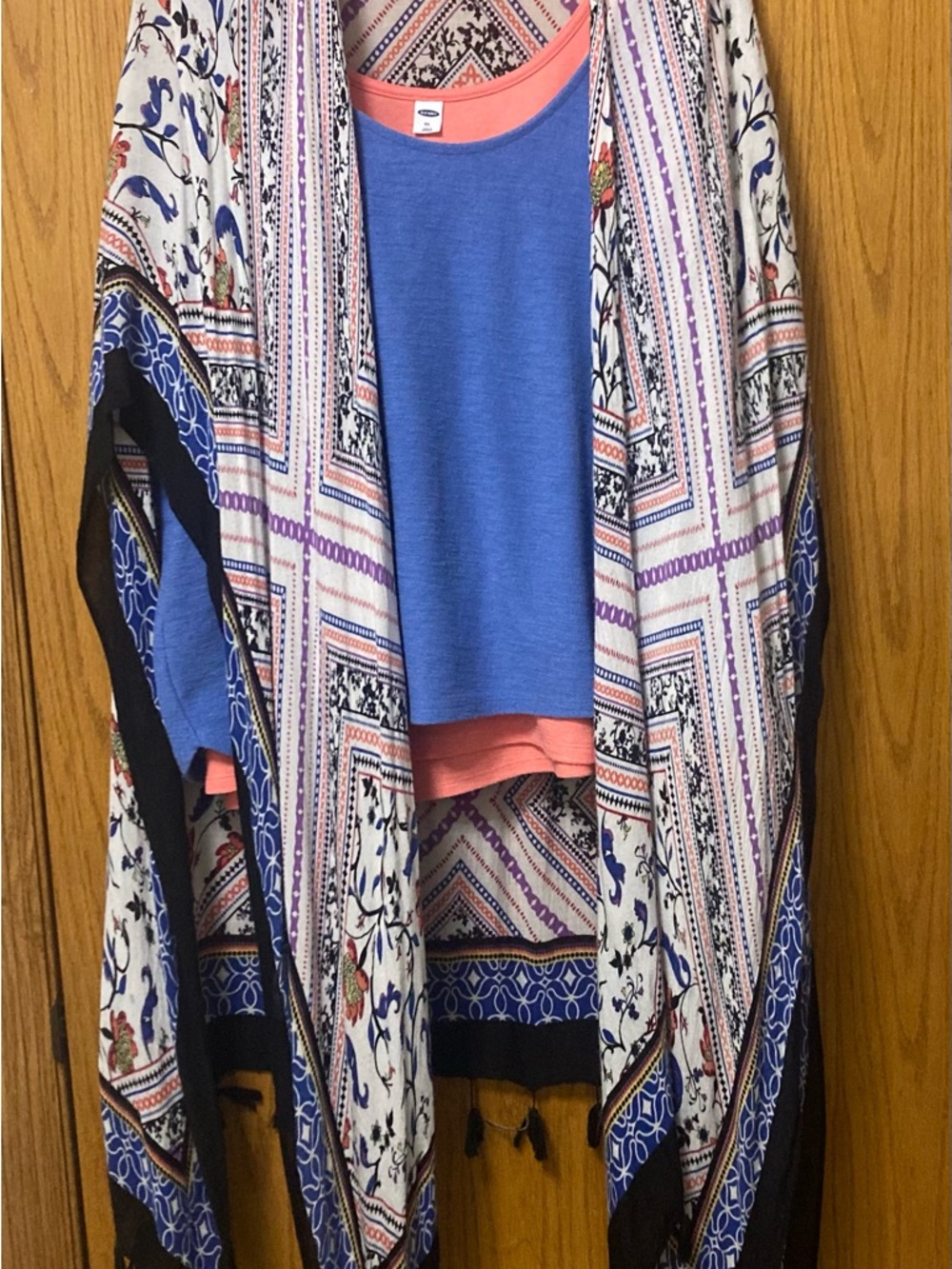 Old Navy XXL Blue & Coral Textured Crop Tanks With David & Young Kimono